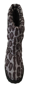 Elegant Gray Leopard Mid Calf Boots