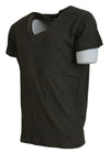 Gray Cotton Linen Short Sleeves V-neck T-shirt
