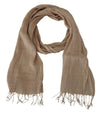 Beige Cotton Shawl Foulard Fringe Scarf