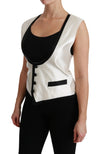 Elegant Silk Sleeveless Vest in Black & White