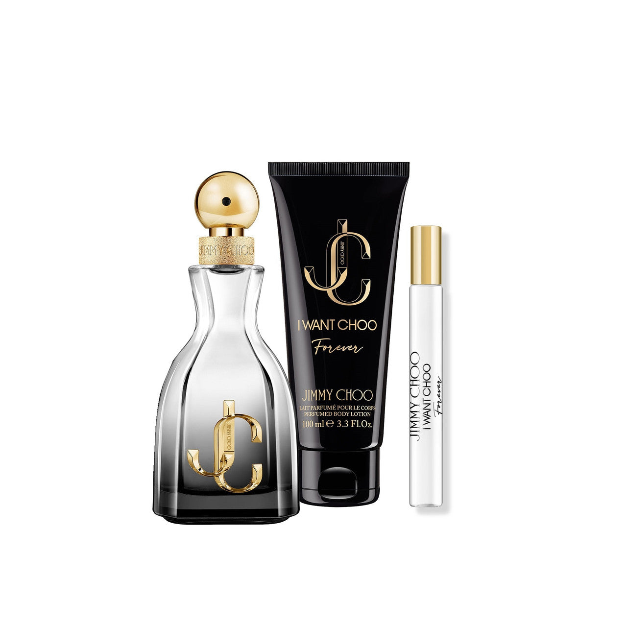 JIMMY CHOO I WANT CHOO FOREVER 3 PCS SET FOR WOMEN: 3.3 EAU DE PARFUM SPRAY + 0.25 EAU DE PARFUM SPRAY + 3.3 BODY LOTION (HARD)
