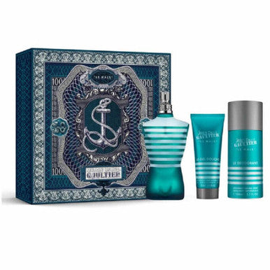 Jean Paul Gaultier Le Male 3 Pcs Set For Men: 4.2 Eau De Toilette Spray + 2.5 Shower Gel + 5 Oz Deodorant Spray. - ACCEXO