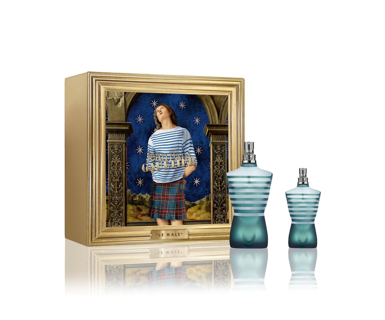 JEAN PAUL GAULTIER LE MALE 2 PCS SET: 4.2 EAU DE TOILETTE SPRAY + 1.4 EAU DE TOILETTE SPRAY.
