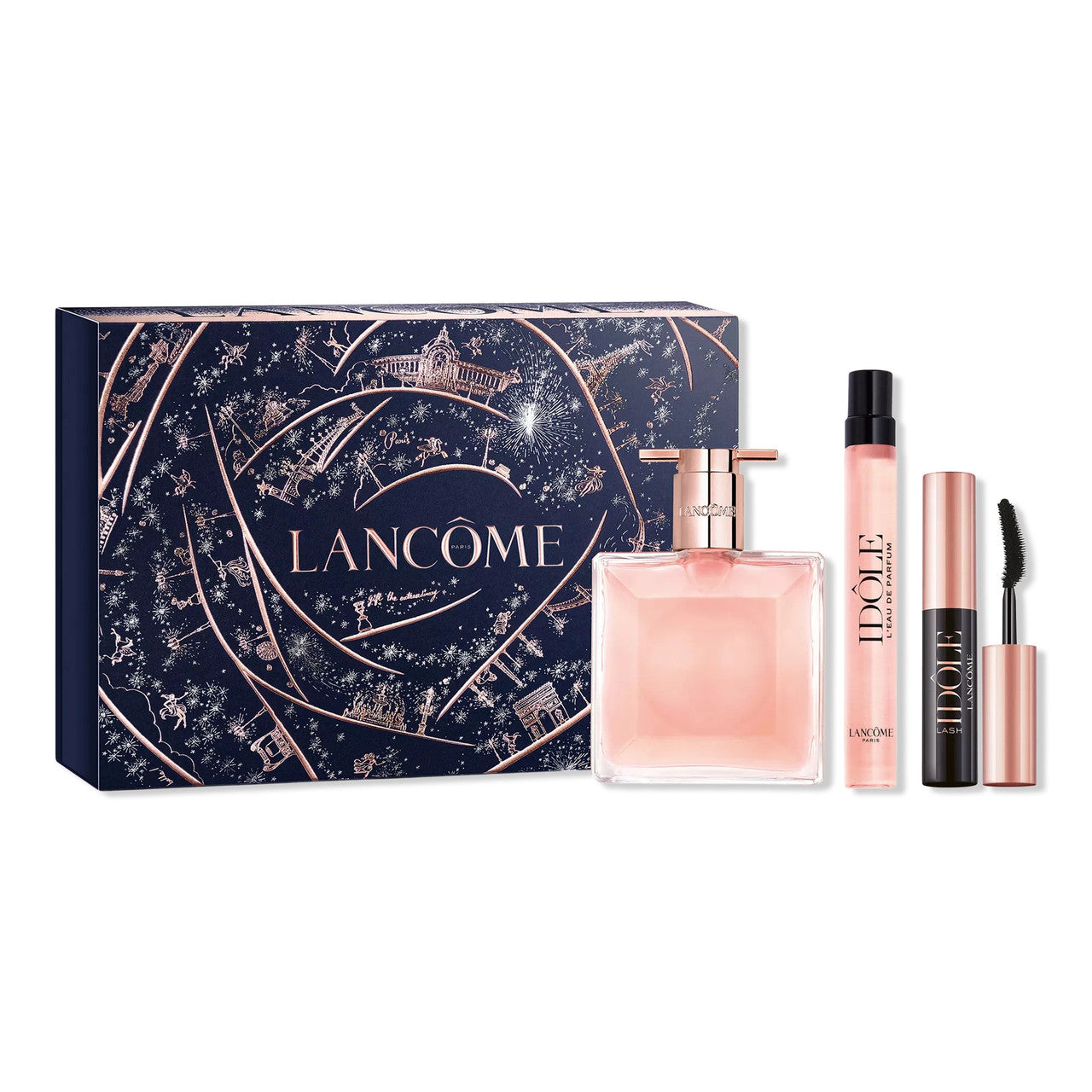 LANCOME IDOLE 3 PCS SET: 0.8 EAU DE PARFUM SPRAY + 0.34 EAU DE PARFUM SPRAY + 0.08 VOLUMIZING MASCARA
