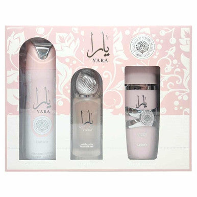 Lattafa Yara 3 Pcs Set For Women: 3.4 Eau De Parfum Spray + 6.7 Perfumed Spray + 1.7 Hair Mist - ACCEXO