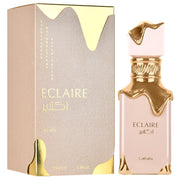 A product image featuring LATTAFA ECLAIRE 3.4 EAU DE PARFUM SPRAY with a bottle and box packaging.