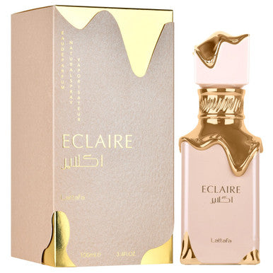 A product image featuring LATTAFA ECLAIRE 3.4 EAU DE PARFUM SPRAY with a bottle and box packaging.