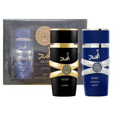 Lattafa Asad 2 Pcs Set For Men: Asad 3.4 Eau De Parfum Spray + Asad Zanzibar 3.4 Eau De Parfum Spray - ACCEXO