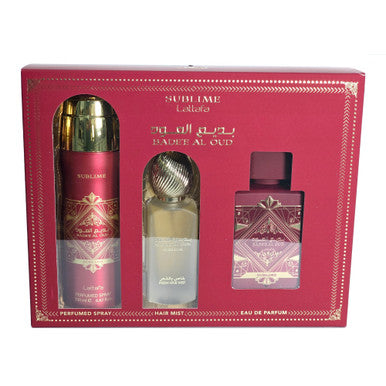 Lattafa Bade'e Al Oud Sublime 3 Pcs Set For Men: 3.4 Eau De Parfum Spray + 1.7 Hair Mist + 6.7 Perfumed Body Spray - ACCEXO