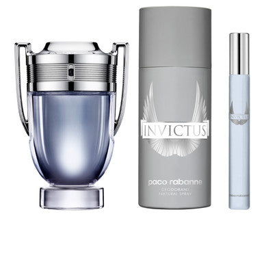 Paco Rabanne Invictus 3 Pcs Set For Men: 3.4 Eau De Toilette Spray + 0.34 Eau De Toilette Spray + 5.1 Deodorant Spray - ACCEXO