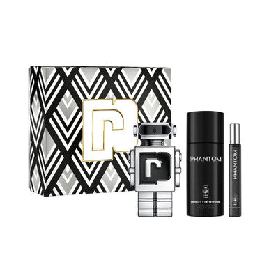 Paco Rabanne Phantom 3 Pcs Set For Men: 3.4 Eau De Toilette Spray + 5 Oz Deodorant Spray +  0.34 Eau De Toilette Spray - ACCEXO