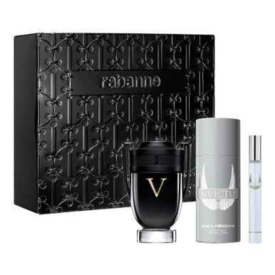 Paco Rabanne Invictus Victory 3 Pcs Set For Men: 3.4 Eau De Parfum + 5 Oz Deodorant Spray + 0.34 Eau De Parfum (Metal) - ACCEXO
