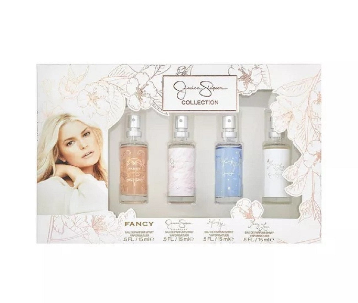 JESSICA SIMPSON 4 PCS X 0.5 EAU DE PARFUM SPRAY SET FOR WOMEN: FANCY + SIGNATURE + I FANCY YOU + FANCY LOVE
