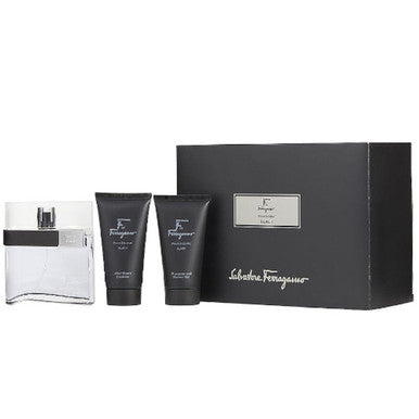 Salvatore Ferragamao F Black 3 Pcs Set For Men: 3.4 Eau De Toilette Spray + 2.5 Shower Gel + 2.5 After Shave Balm - ACCEXO