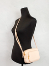 Small Branded Peach Pink Grainy Leather Camera Crossbody Bag