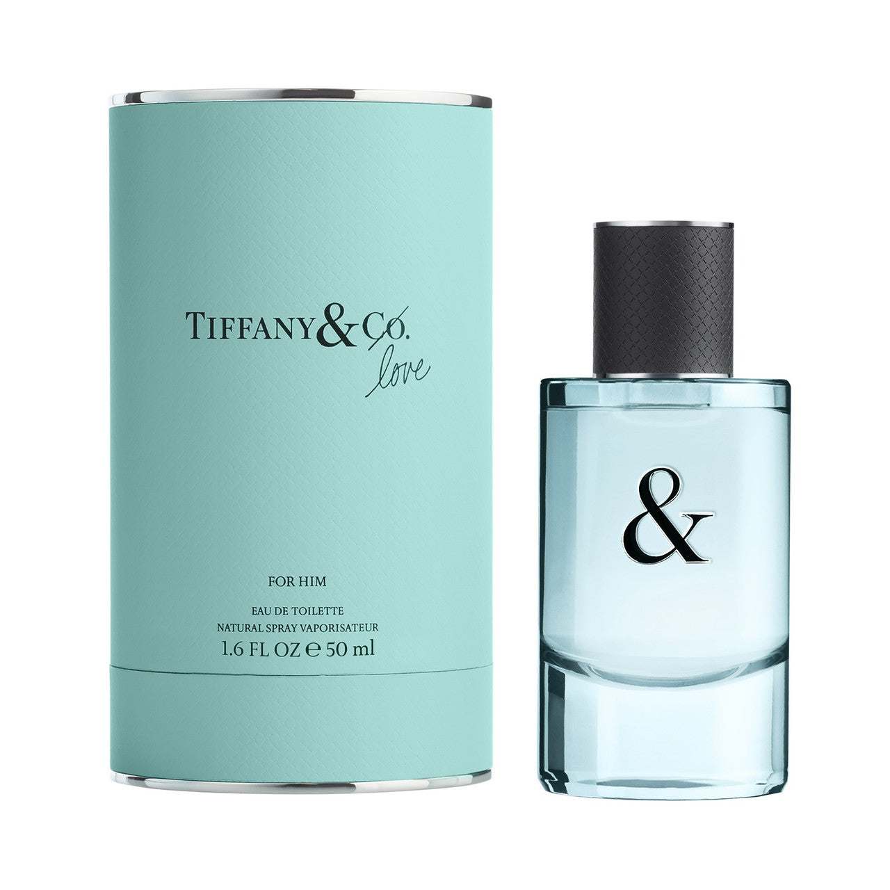 Tiffany & Co. Love eau de toilette spray bottle for men next to its packaging box.