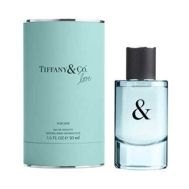 Tiffany & Co. Love eau de toilette spray bottle for men next to its packaging box.
