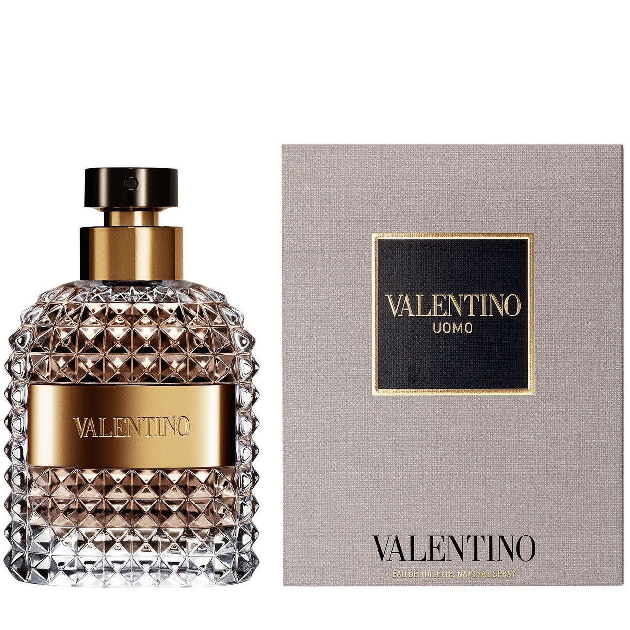 VALENTINO UOMO cologne bottle with packaging, displaying the brand name and the word 'UOMO' indicating it is for men.