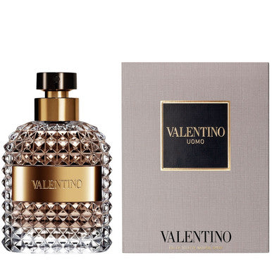 VALENTINO UOMO cologne bottle with packaging, displaying the brand name and the word 'UOMO' indicating it is for men.