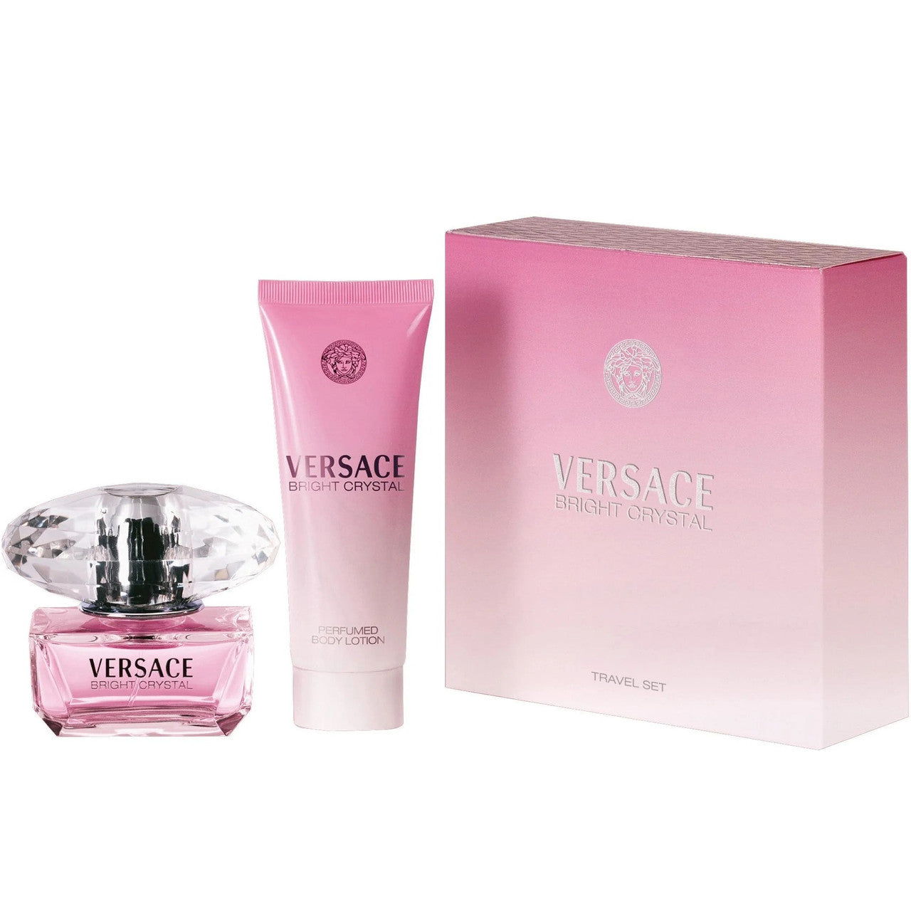 A VERSACE Bright Crystal 2-piece set including a 1.7 EDT spray bottle and a 3.