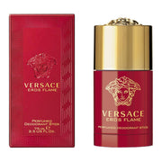 A red and gold VERSACE EROS FLAME deodorant stick for men, with the product name displayed prominently on the packaging.