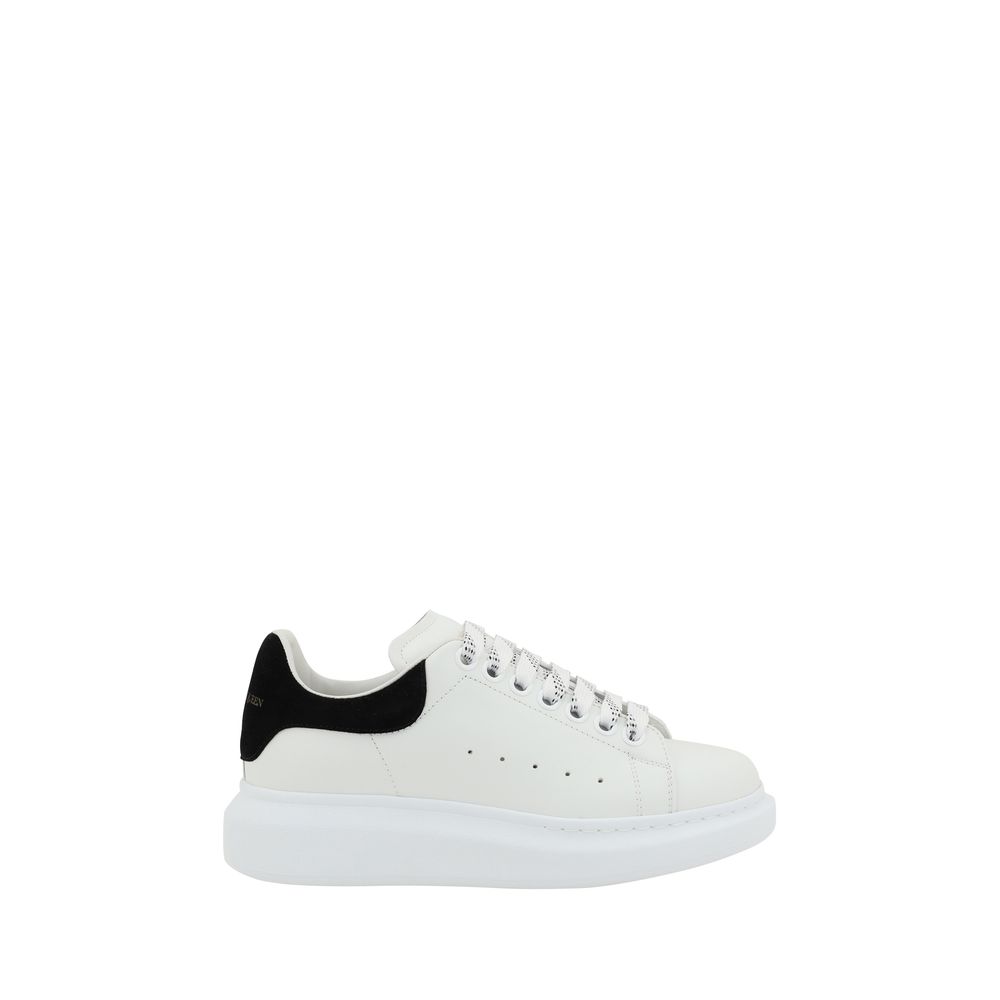 White leather Alexander McQueen sneaker featuring a stylish black heel