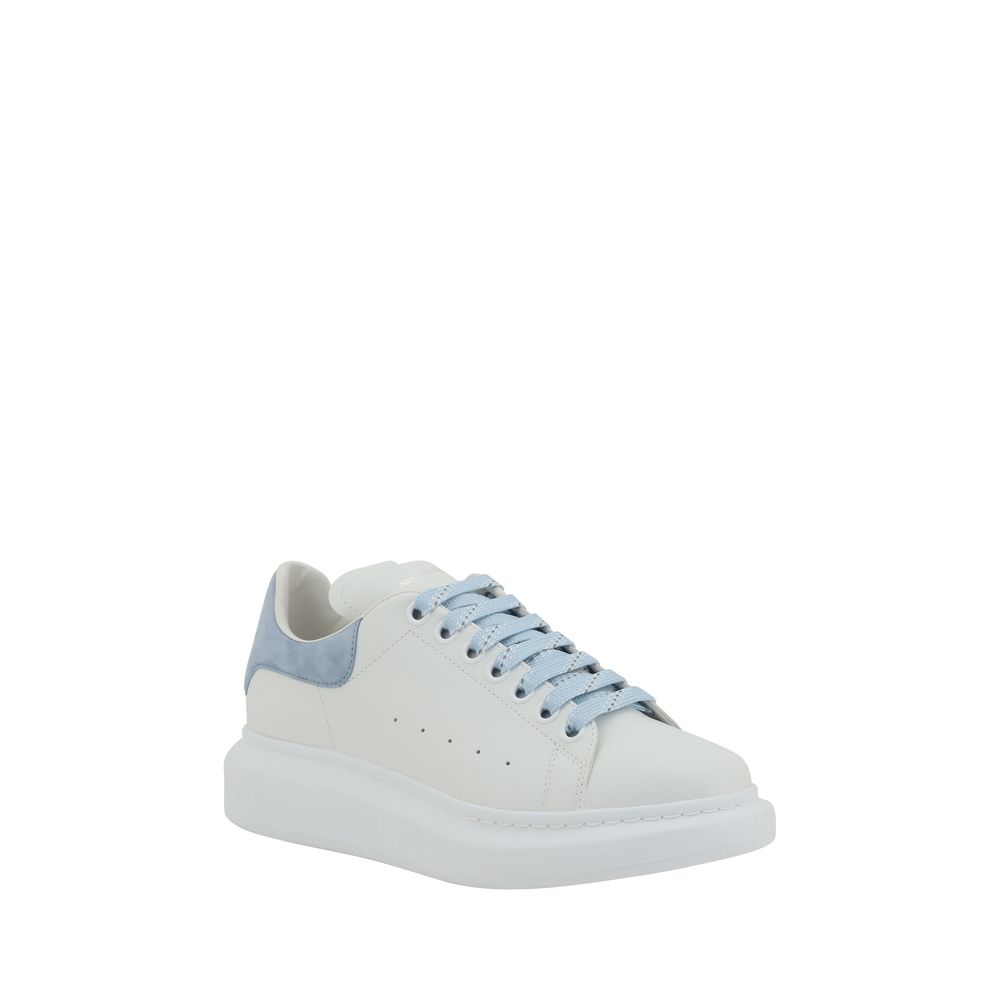 White leather Alexander McQueen Sneaker with light blue accents displayed elegantly