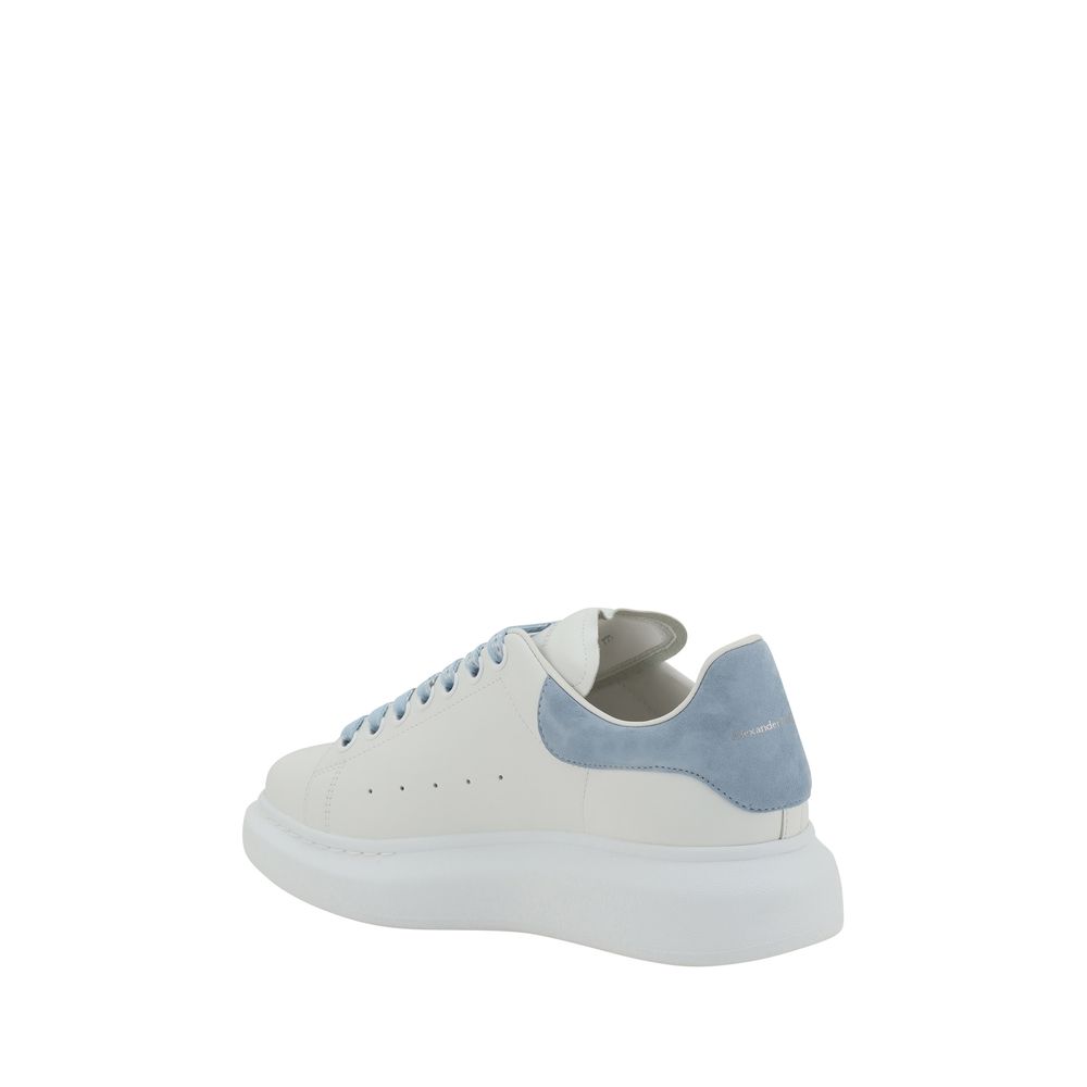 White leather Alexander McQueen sneaker with blue heel for stylish footwear