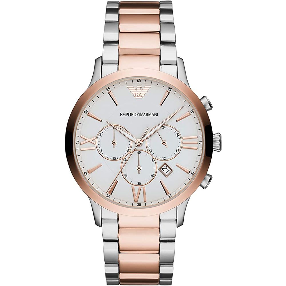 Two-tone Emporio Armani chronograph watch in a stylish silver steel design