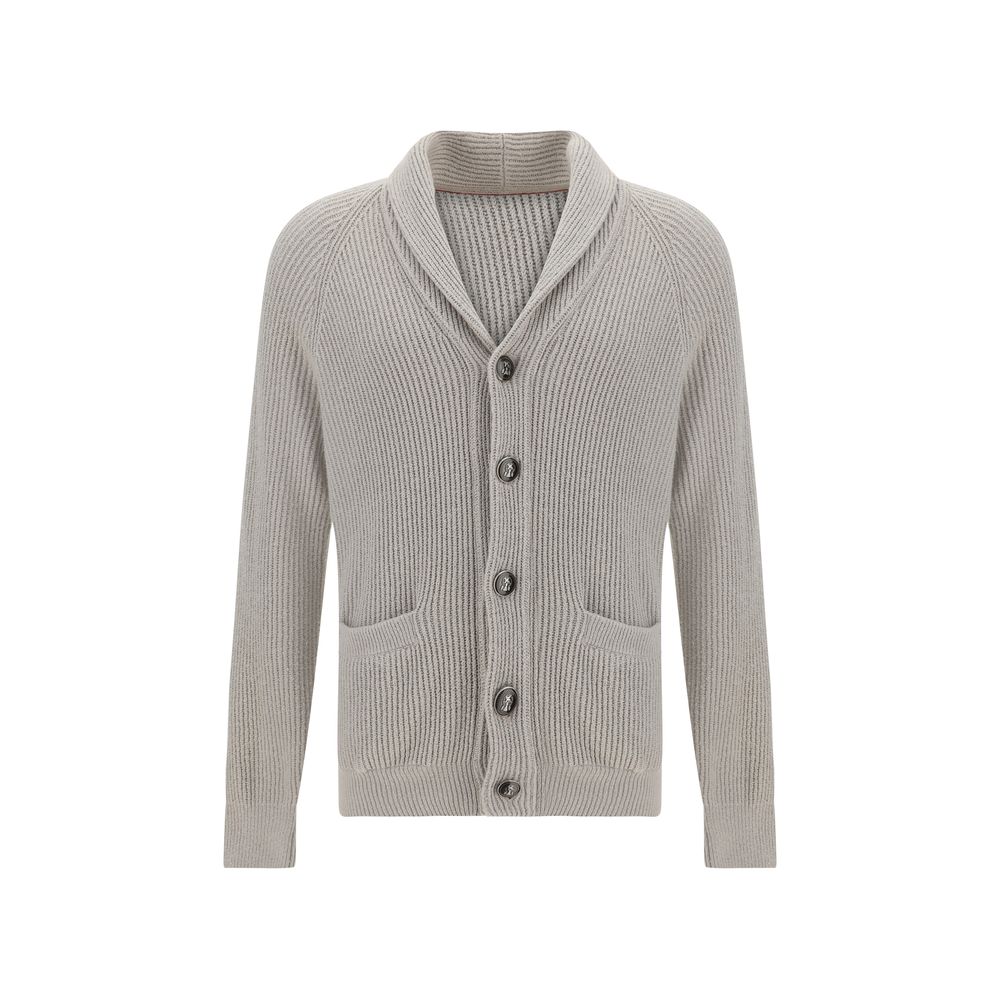 Ribbed knit Brunello Cucinelli cardigan with stylish shawl collar design