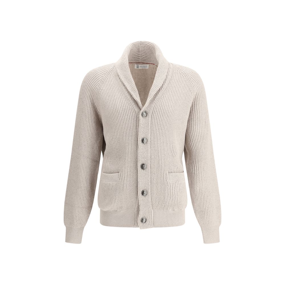 Beige ribbed knit Brunello Cucinelli cardigan for stylish layering and comfort