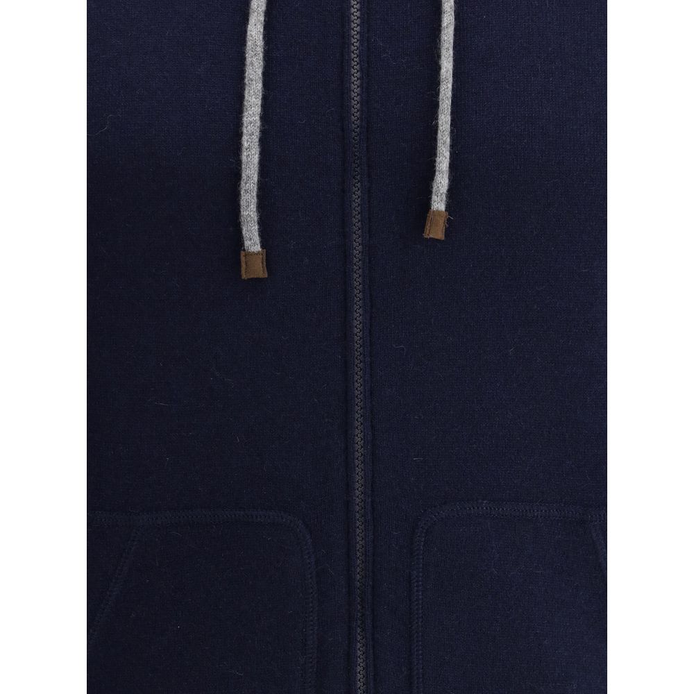 Navy zip-up Brunello Cucinelli Cashmere Hoodie for stylish comfort and luxury