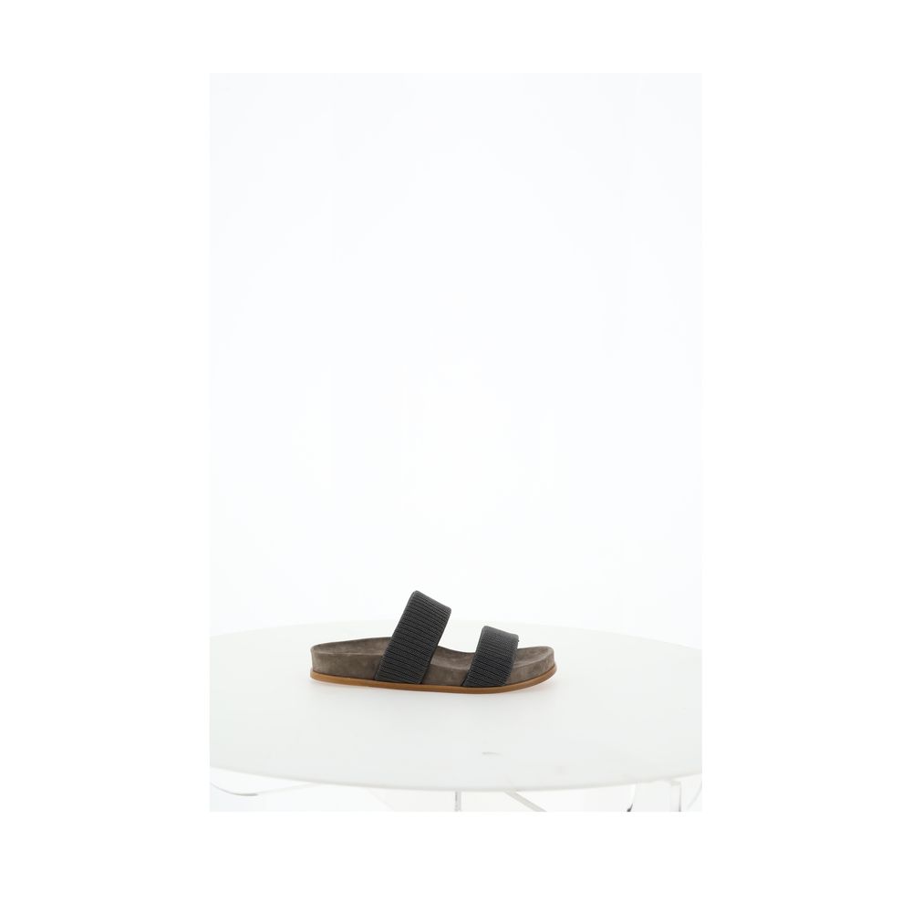 Black double-strap slide sandal from Brunello Cucinelli Sandals collection