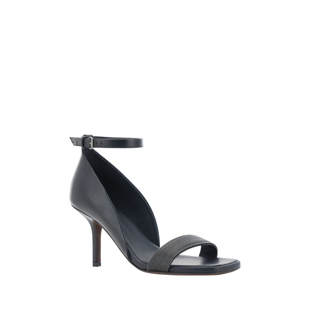 Black leather stiletto heel sandal from Brunello Cucinelli sandals collection