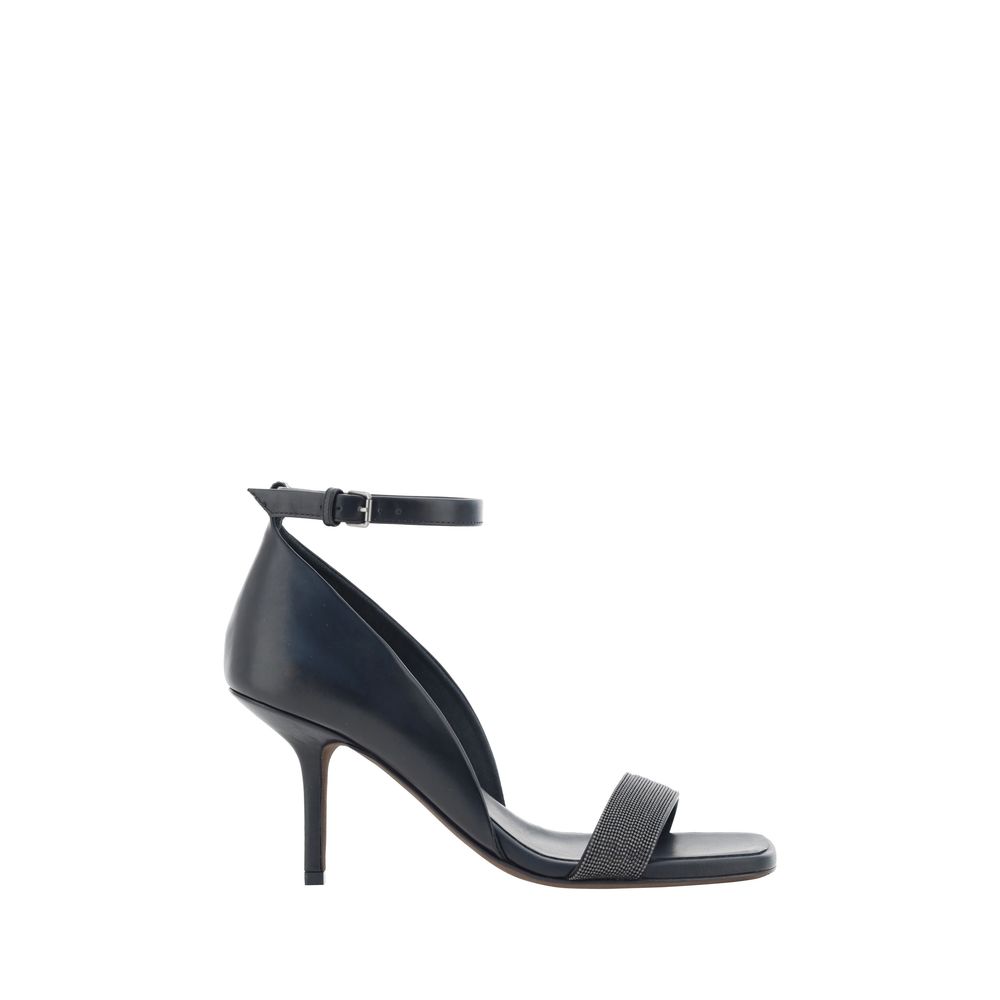 Dark leather stiletto heel sandal from Brunello Cucinelli Sandals collection