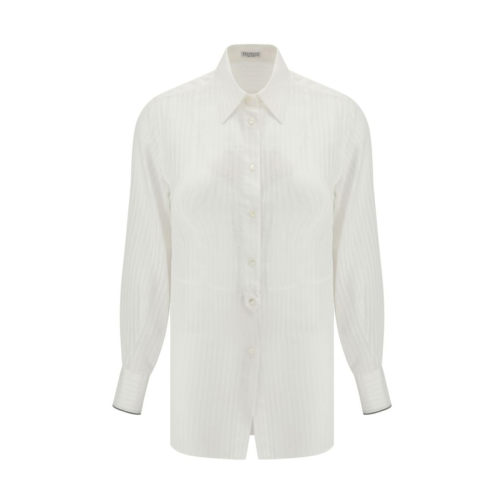 White long-sleeved Brunello Cucinelli shirt for a sophisticated wardrobe update