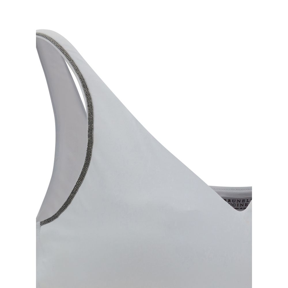 White tank top with beaded trim from Brunello Cucinelli, perfect for stylish layering