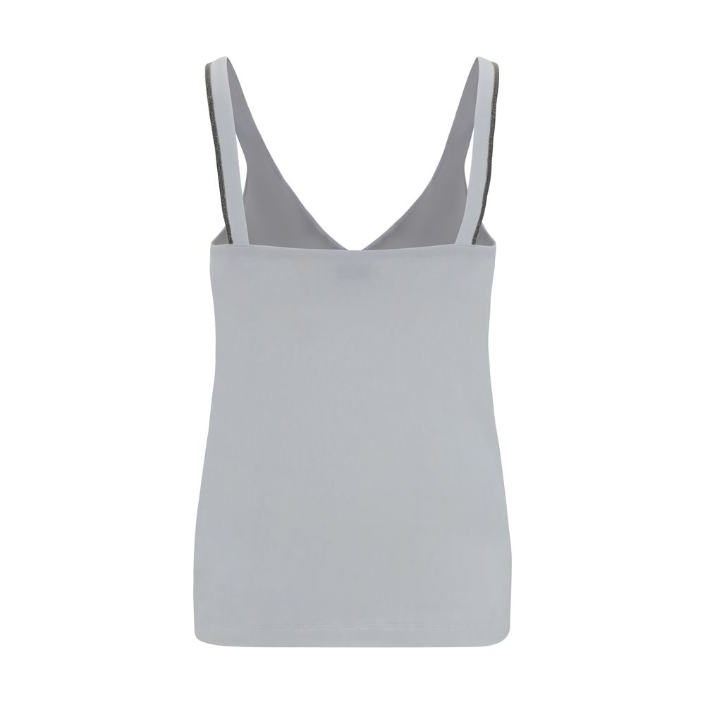 Gray V-neck tank top from Brunello Cucinelli featuring elegant embellishments