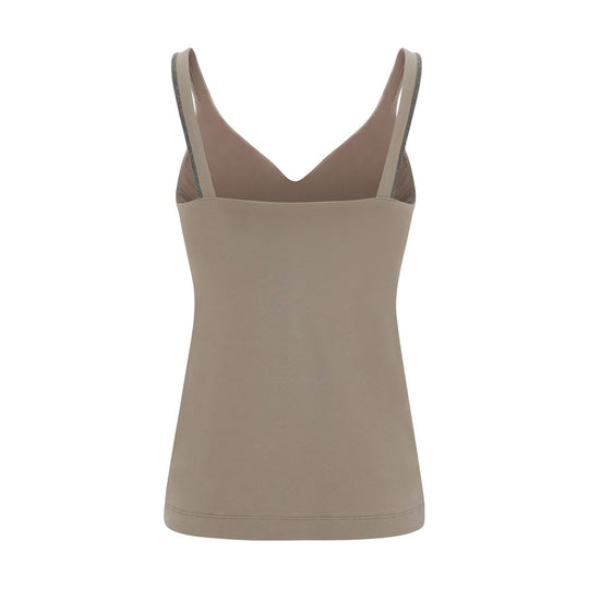 Beige V-neck camisole from Brunello Cucinelli featuring elegant embellishments