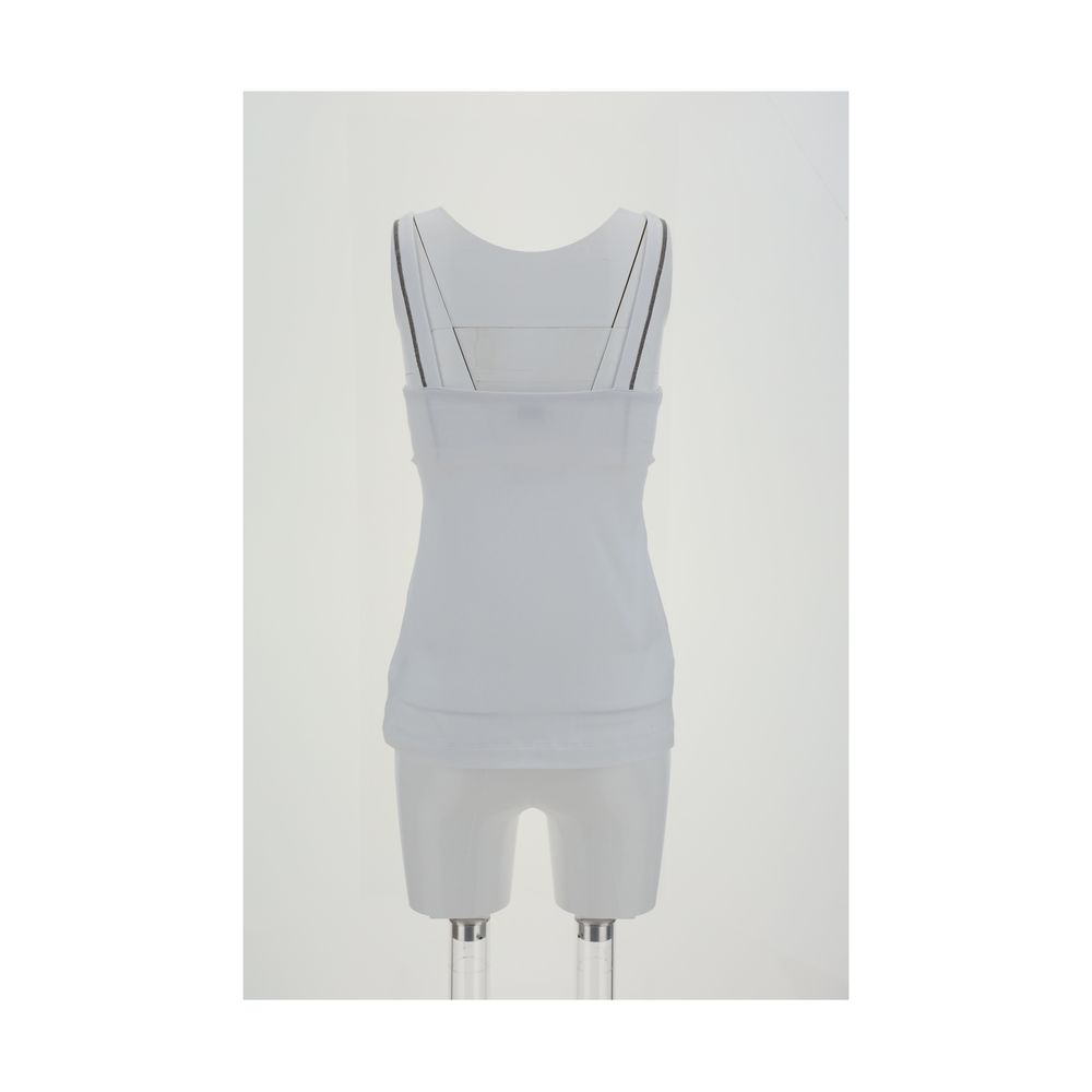 White tank top and shorts set from Brunello Cucinelli featuring elegant embellishments