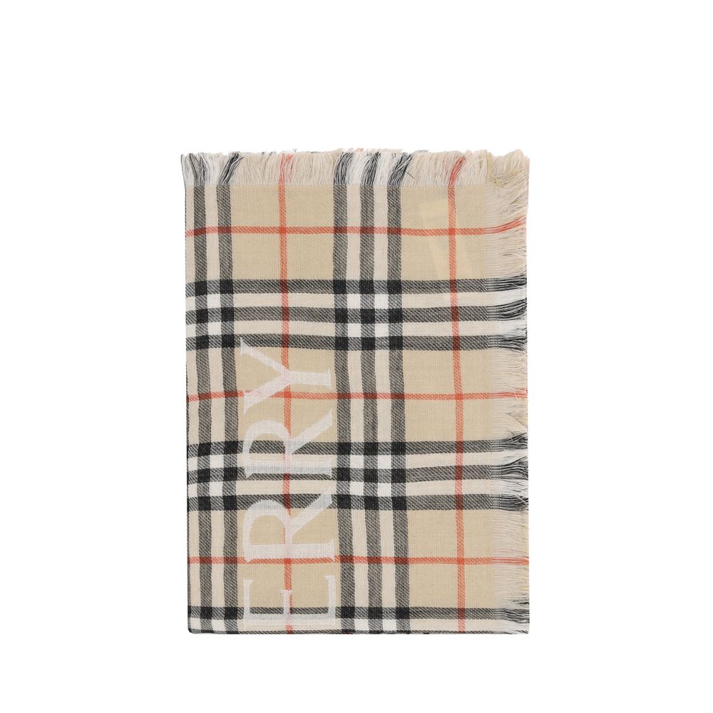 Beige plaid fringe scarf featuring the Burberry Archive Check design