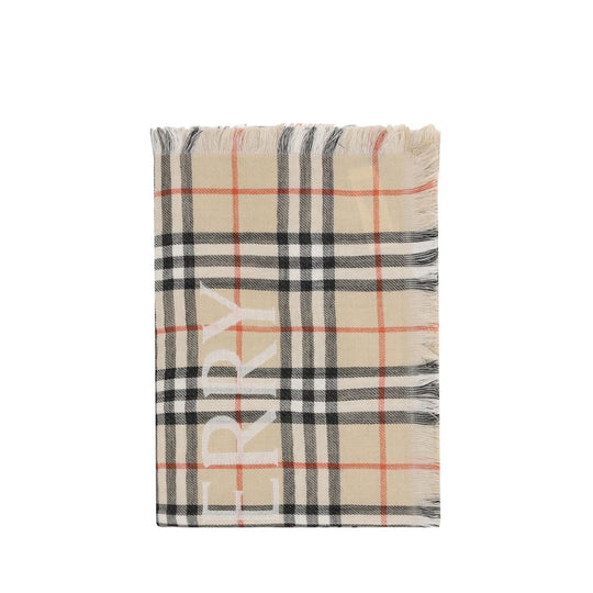 Beige plaid fringe scarf featuring the Burberry Archive Check design