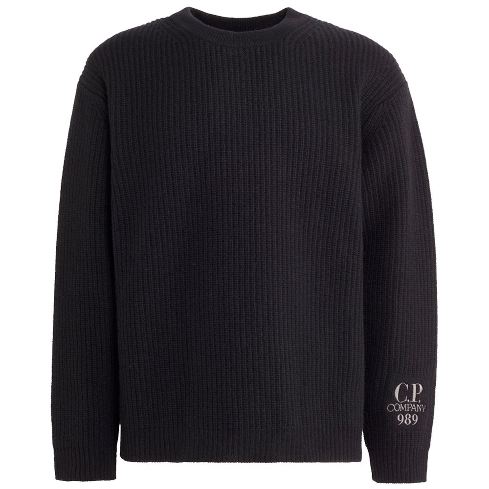 C.P. Company Black Wool Sweater in a stylish black ribbed knit design