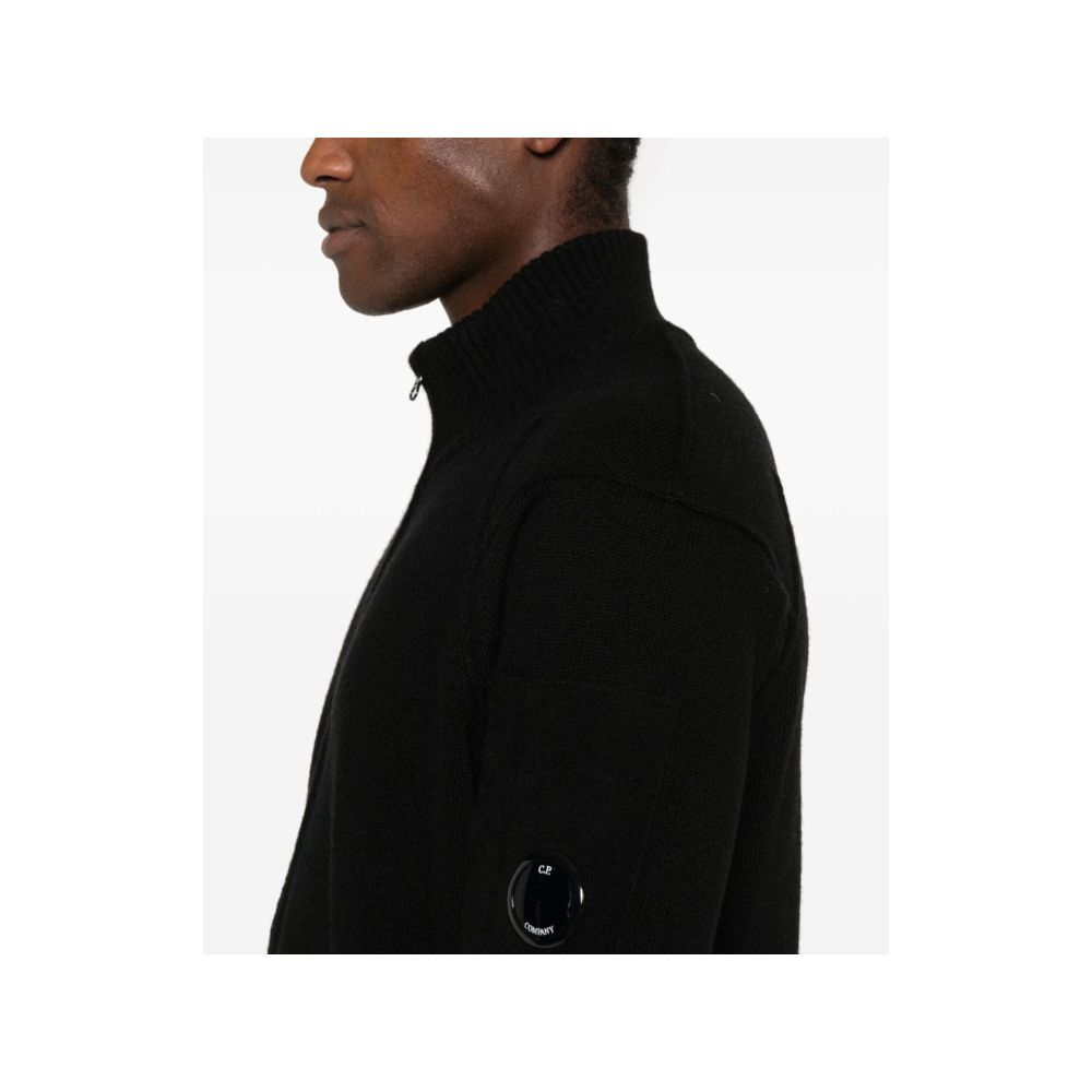 C.P. Company Black Wool Sweater featuring a stylish black zip-up design