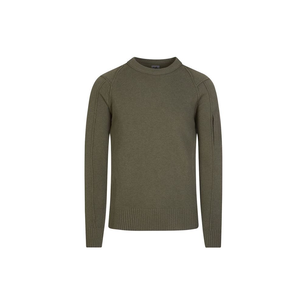 Olive green crewneck C.P. Company Green Wool Sweater made from premium wool