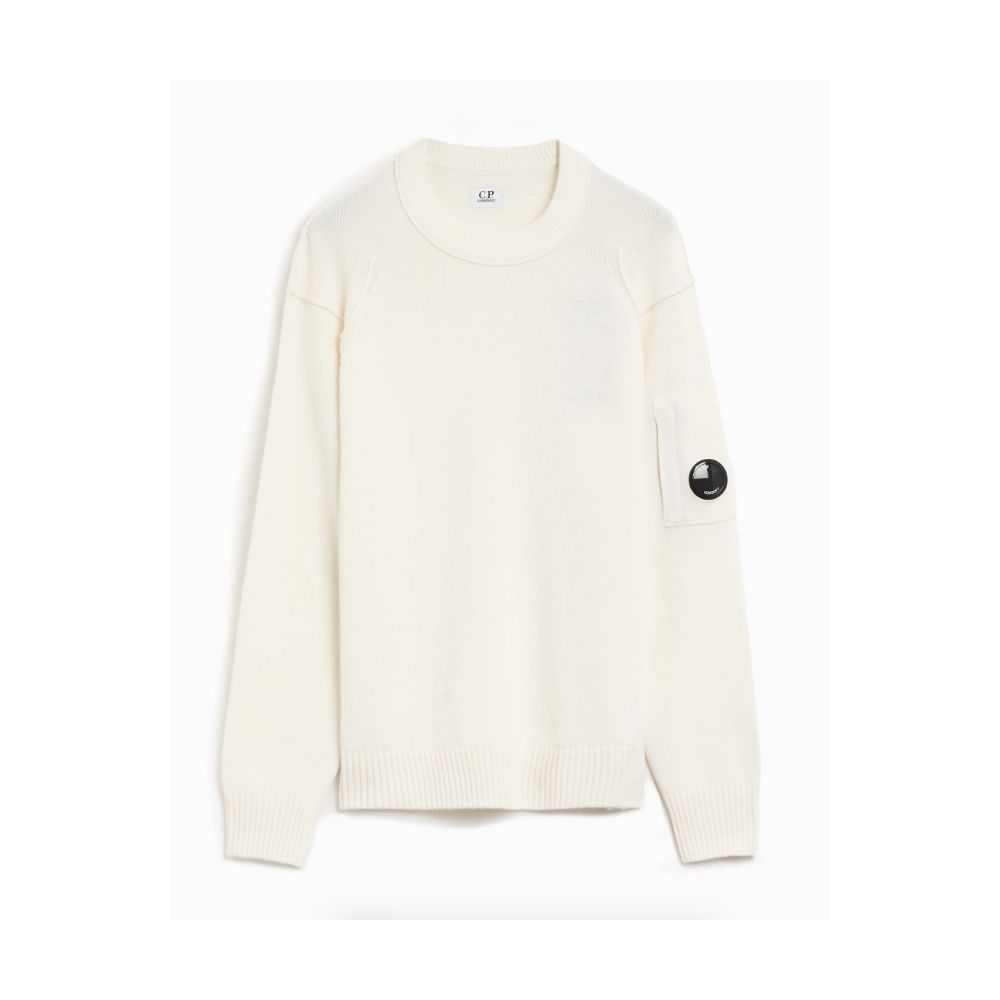 Off-white knit Wool Sweater by C.P. Company featuring a stylish sleeve logo