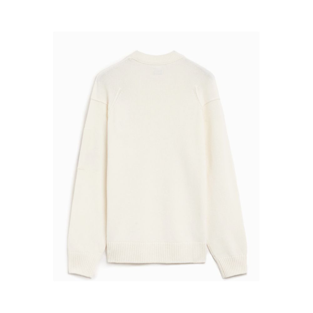 Cream-colored long-sleeved C.P. Company white wool sweater for stylish warmth