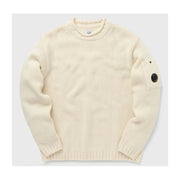 Cream-colored knit sweater with lens detail from C.P. Company White Wool Sweater