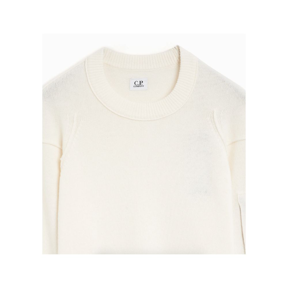 Cream-colored crewneck sweatshirt from C.P. Company White Wool Sweater collection