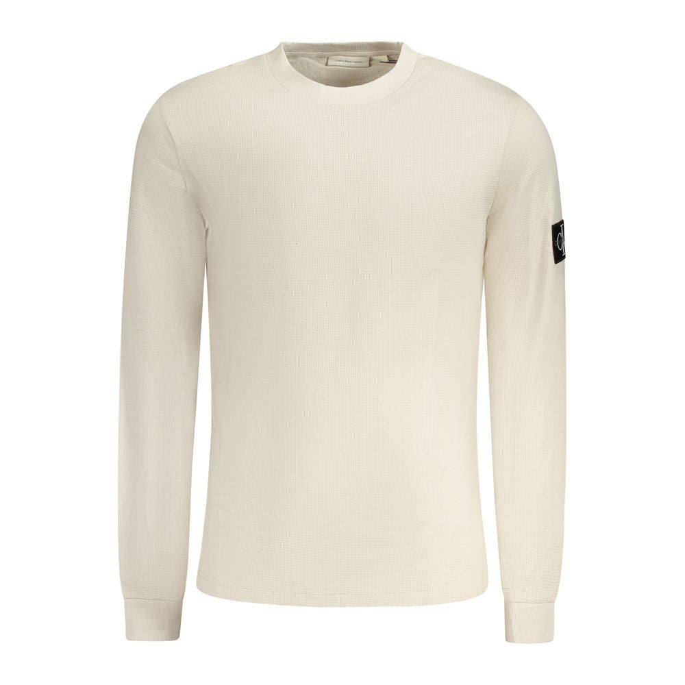 Calvin Klein Beige Cotton Men Sweater with long sleeves and crewneck design